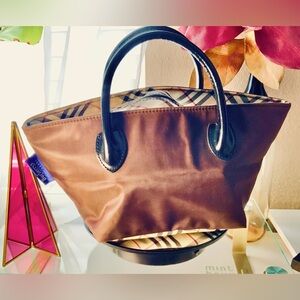 “HOST PICK” BURBERRYSs Nova Check Blue Label Tote Bag Nylon Brown Auth